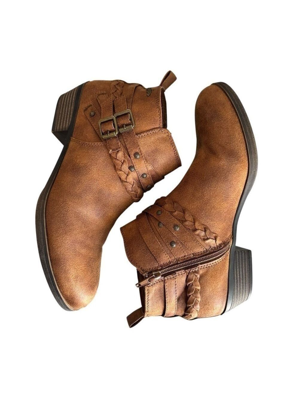Sugar Tinworker Cognac Faux Suede Heeled Brown Zip Up Ankle Booties Women’s 8.5M - Picture 1 of 9